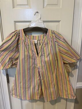 Pomander Place Multicolor Striped Puff-Sleeve Top